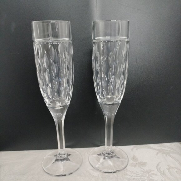 Set Of 2 Ralph Lauren Crystal ‘Aston’ 9.5” Champagne Flutes - Picture 4 of 13